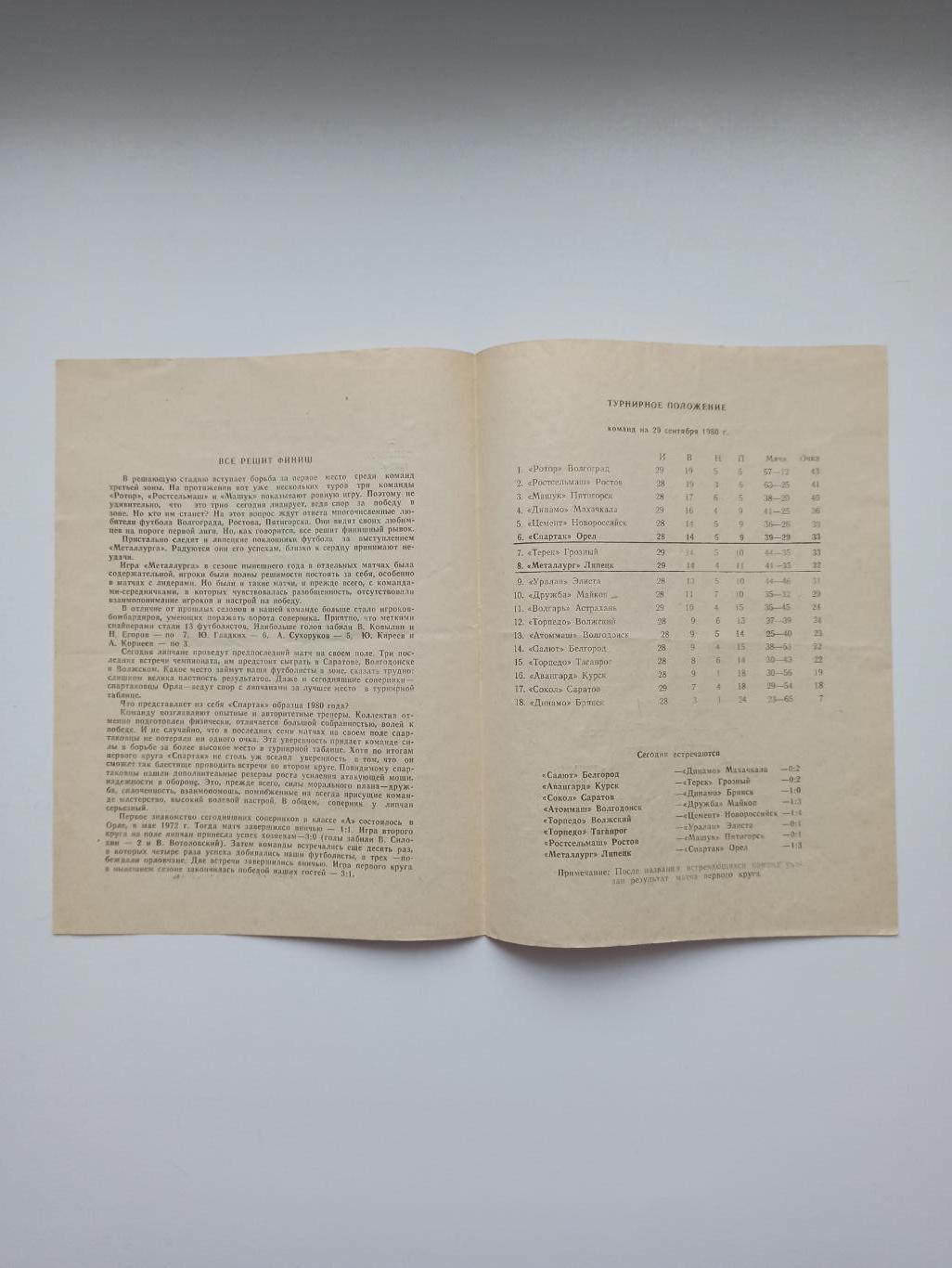 Чемпионат СССР, Металлург (Липецк) - Спартак (Орел), 1980г. 1