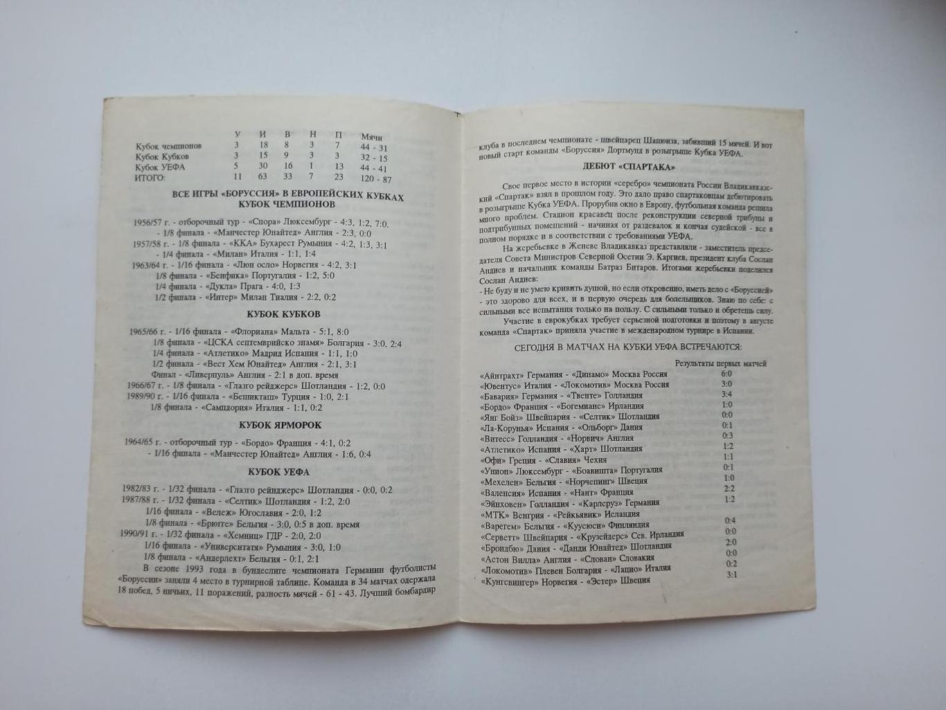 Распродажа, Еврокубки, Алания (Владикавказ) - Боруссия, 93г., авторская 1