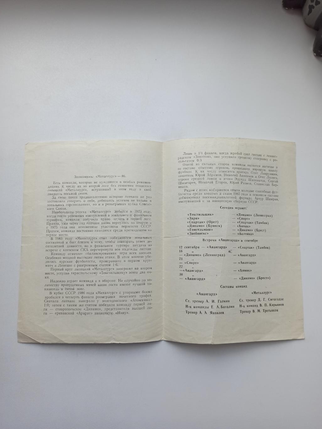 Первенство СССР, Авангард (Липецк) - Металлург (Липецк), 1986г., редкая 1