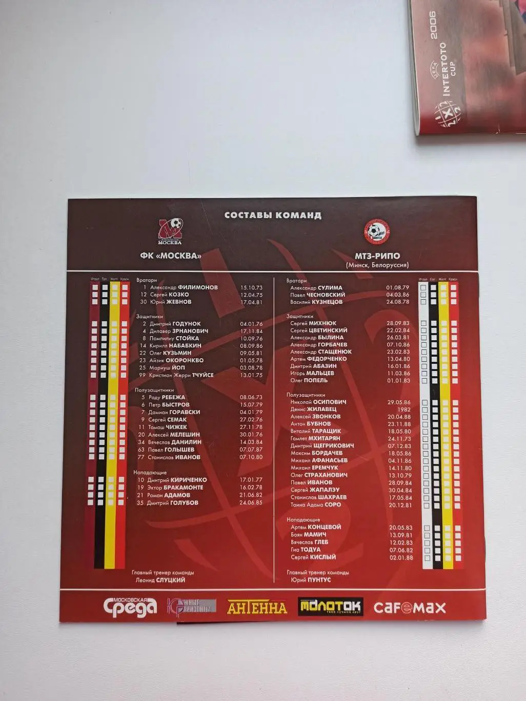 Распродажа, Еврокубки, ФК Москва - МТЗ-Рипо (Беларусь), 2006, с постером 2