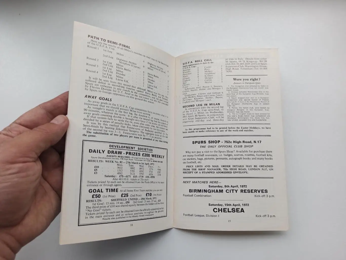 Еврокубки, Кубок УЕФА, 1/2, Тоттенхэм (Англия) - Милан (Италия), 1972г., редкая 2