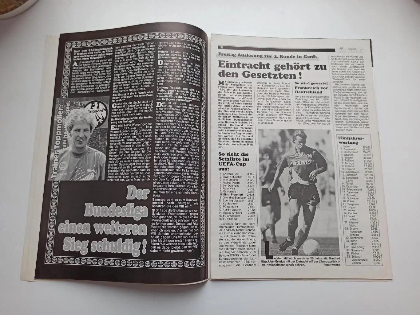 Еврокубки, Кубок УЕФА, Айнтрахт (Германия) - Динамо (Москва), 1993г, с вкладкой 5