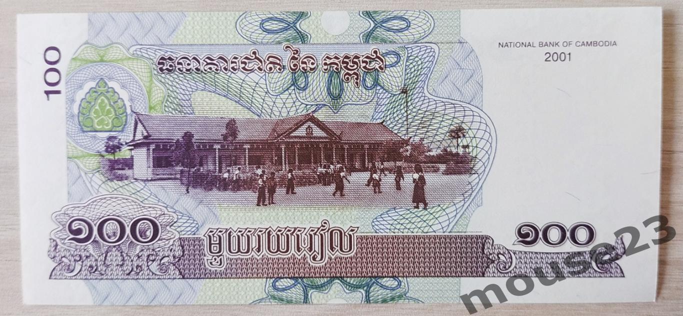 Банкнота 100 риэлей Камбоджа 2001 год . UNC, Пресс. №3 1
