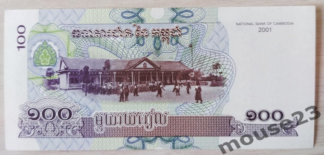 Банкнота 100 риэлей Камбоджа 2001 год . UNC, Пресс. №5 1