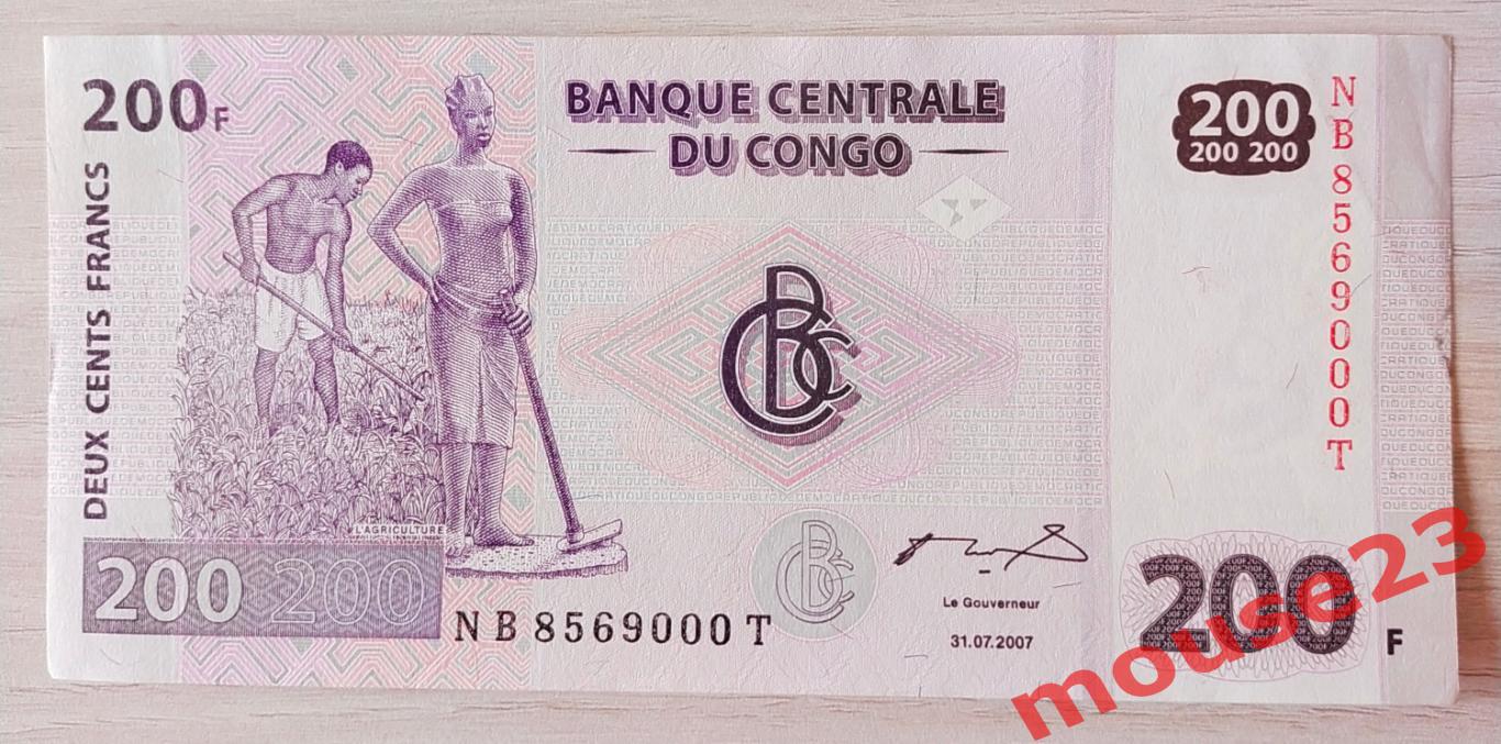 Конго Банкнота 200 франков 2007 год UNC