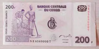 Конго Банкнота 200 франков 2007 год UNC