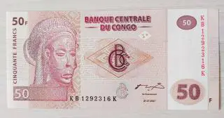 Конго Банкнота 50 франков 2007 год UNC