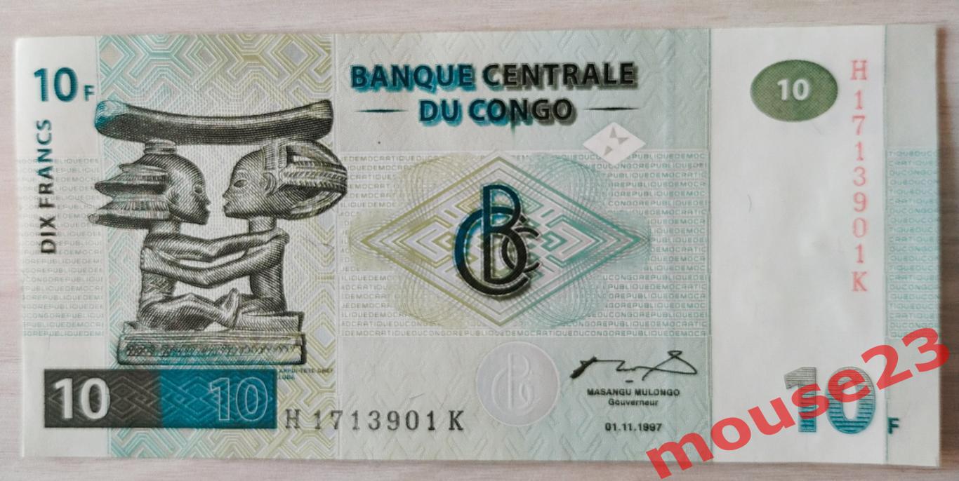 Конго Банкнота 10 франков 1997 год UNC