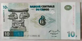 Конго Банкнота 10 франков 1997 год UNC
