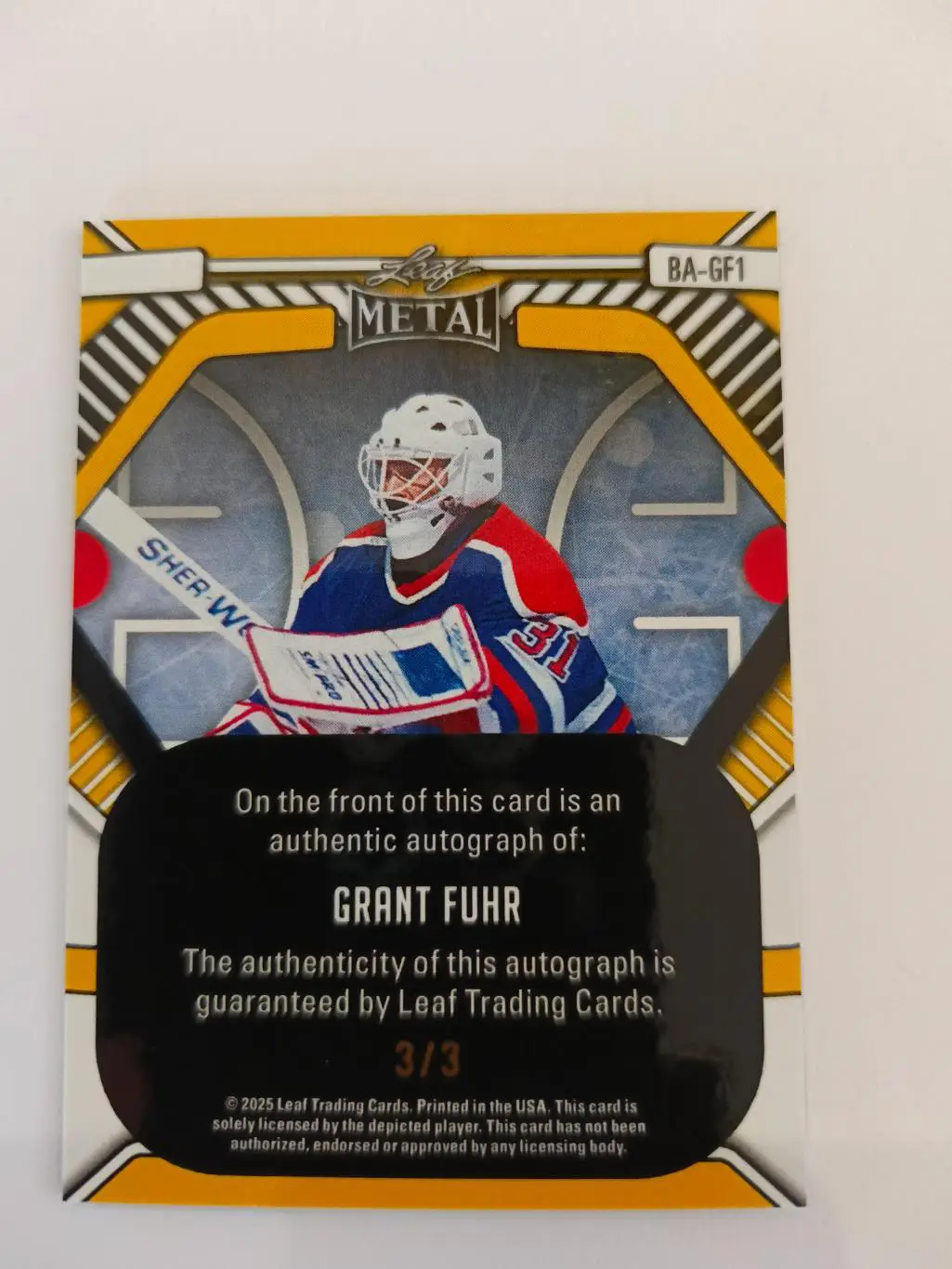 Автограф Grant Fuhr 3/3 1