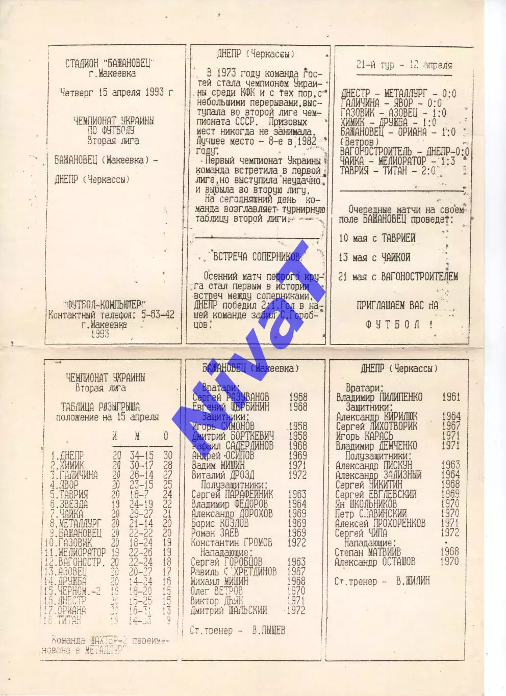 Бажановець Макіївка - Дніпро Черкаси 15.04.1993