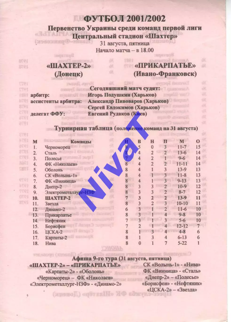 Шахтар-2 Донецьк - Прикарпаття Івано-Франківськ 31.08.2001