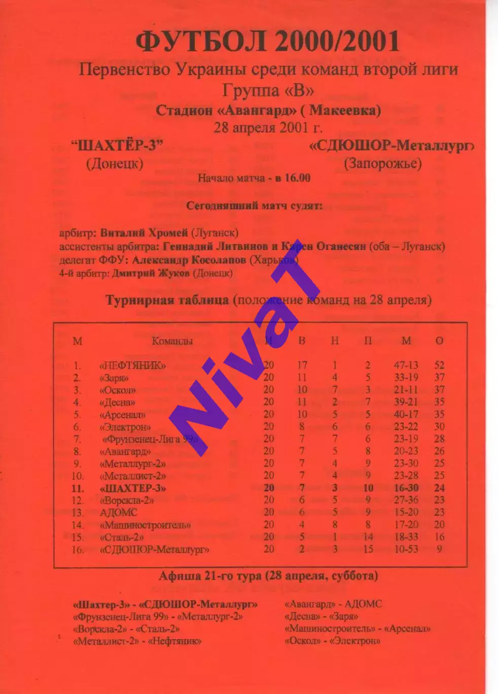Шахтар-3 Донецьк - СДЮШОР-Металург Запоріжжя 28.04.2001