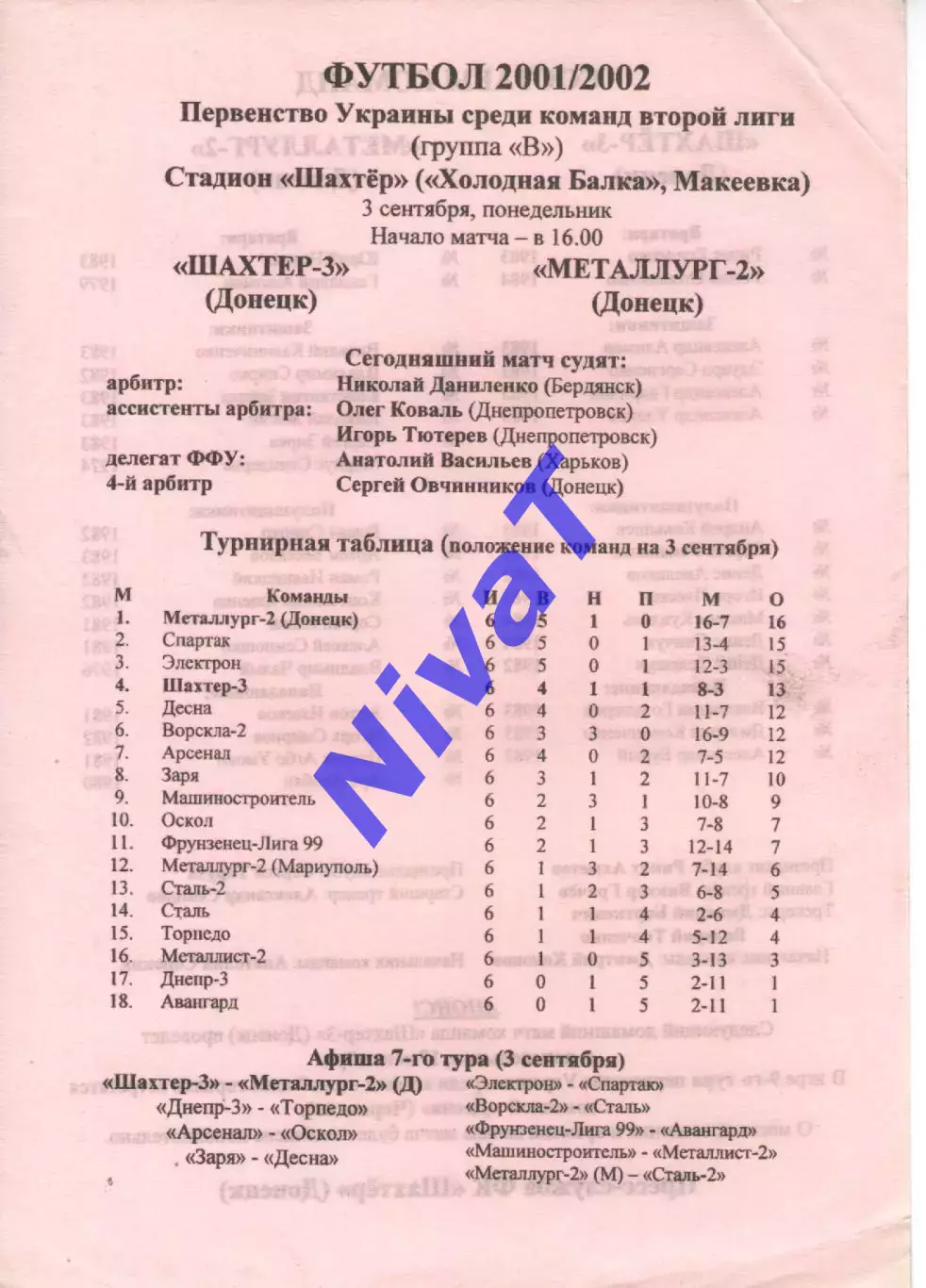 Шахтар-3 Донецьк - Металург-2 Донецьк 03.09.2001