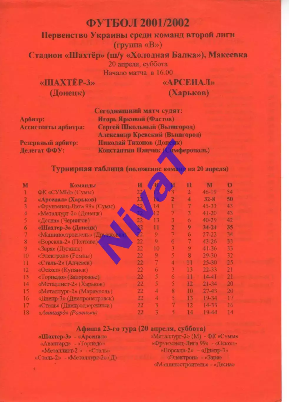 Шахтар-3 Донецьк - Арсенал Харків 20.04.2002