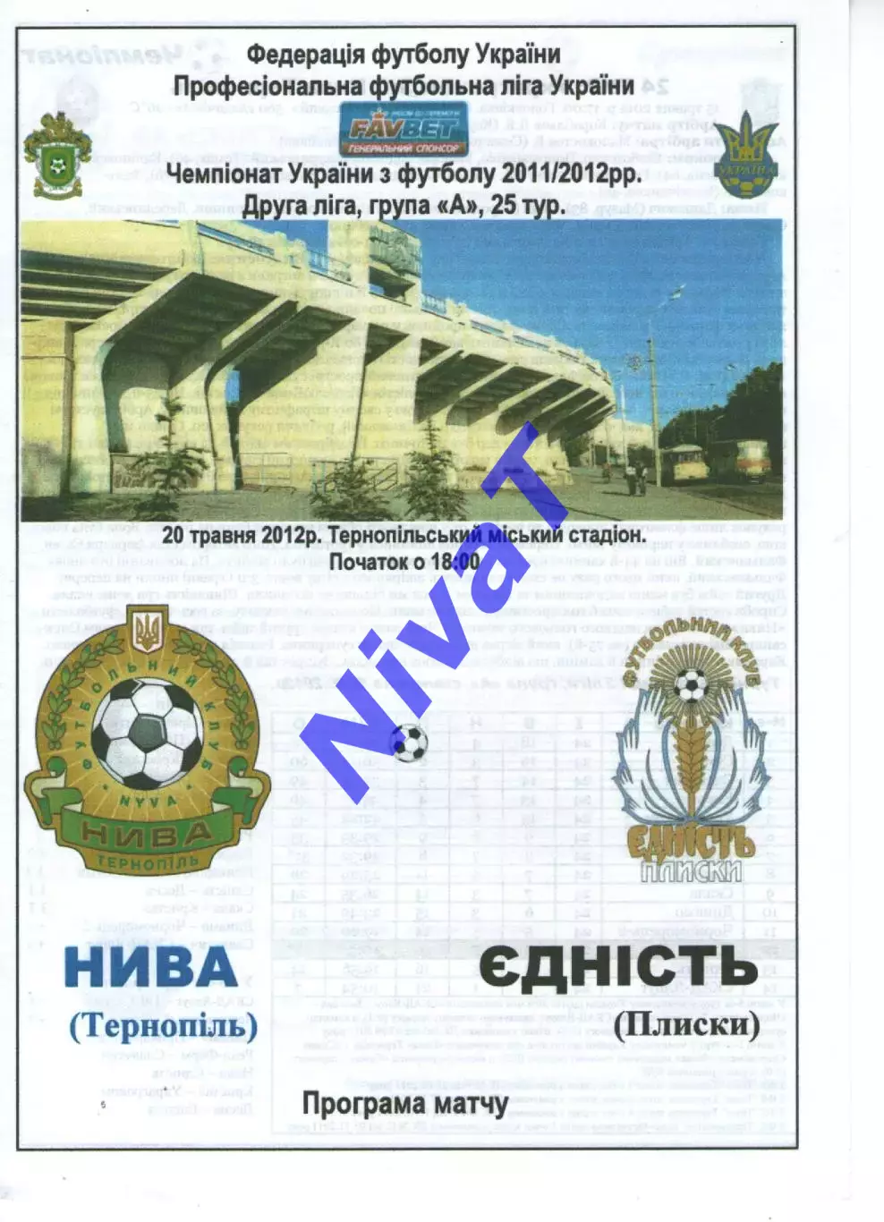 Нива Тернопіль - Єдність Плиски 20.05.2012