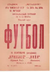Кривбас Кривий Ріг - Нива Вінниця 11.09.1984