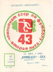 Кривбас Кривий Ріг - СКА Київ 17.05.1980