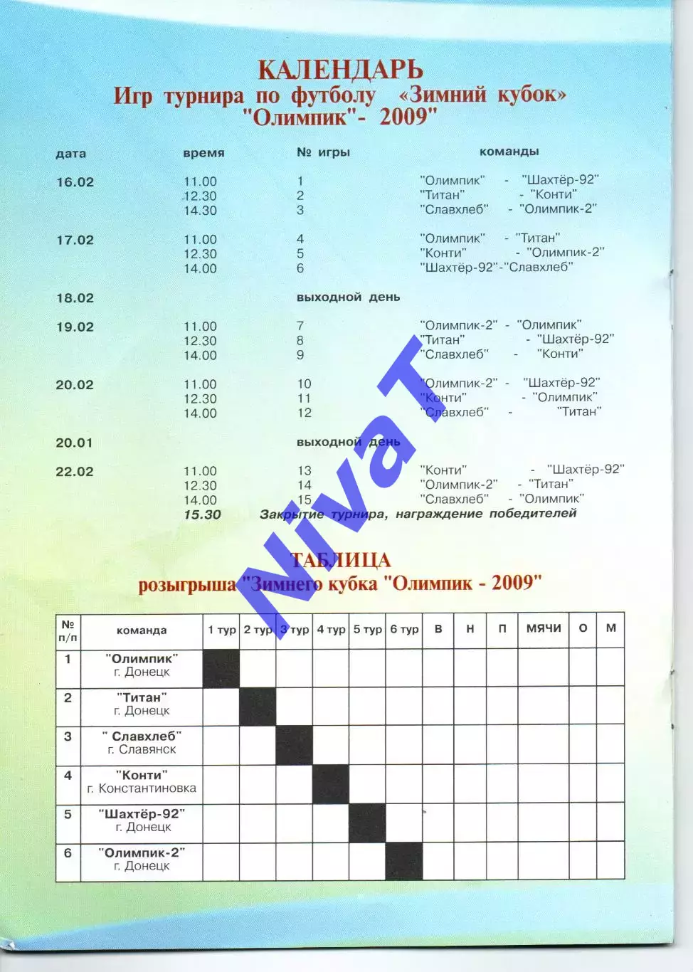 5 зимовий кубок Олімпіка Донецьк 16-22.02.2009 1