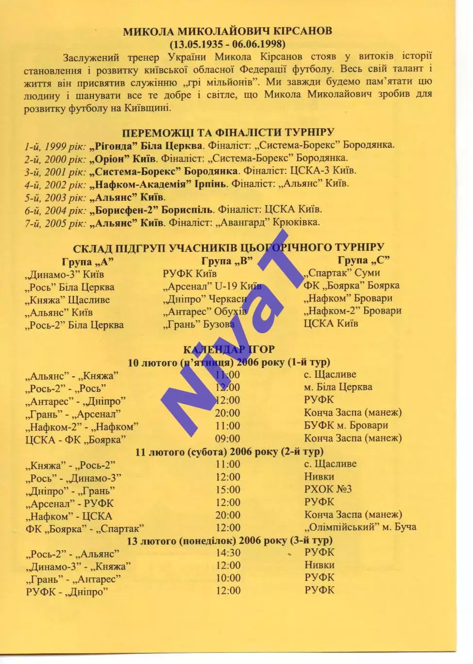 8 турнір пам'яті Миколи Кірсанова 10-21.02.2006 1