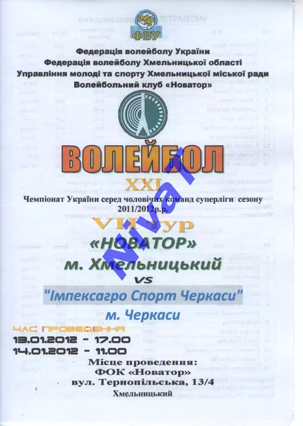 Новатор Хмельницький - Імпексагро Спорт Черкаси 14.01.2012