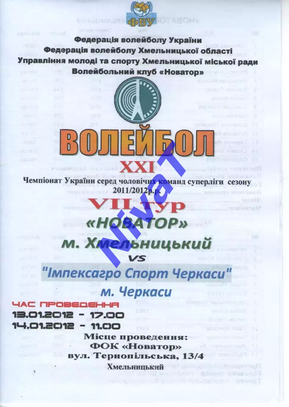 Новатор Хмельницький - Імпексагро Спорт Черкаси 13.01.2012
