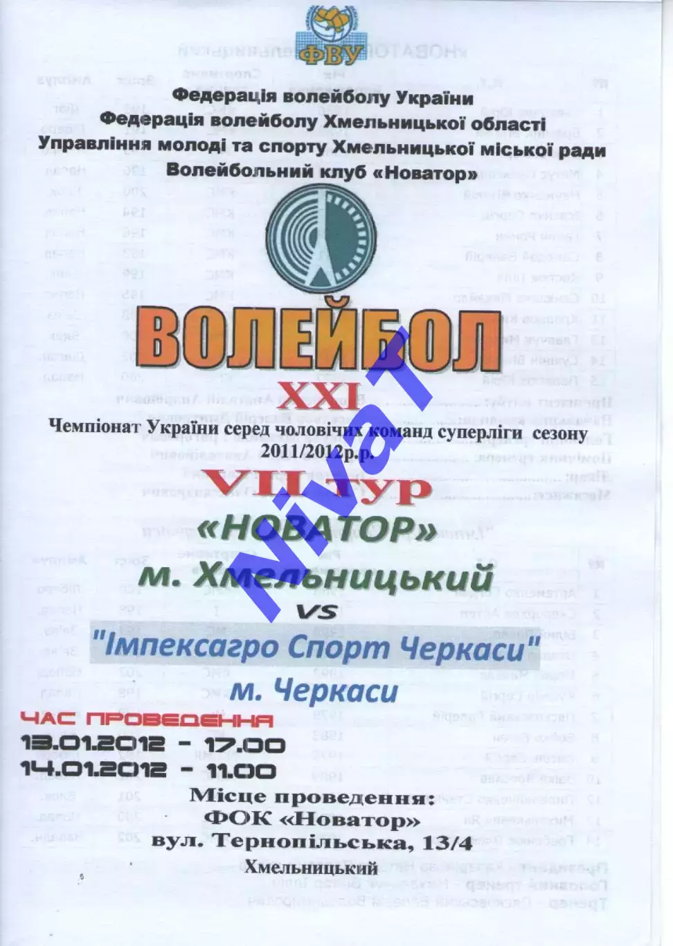 Новатор Хмельницький - Імпексагро Спорт Черкаси 13.01.2012