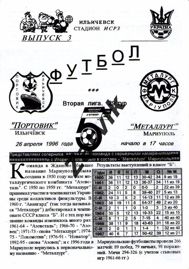 Портовик Ильичевск - Металлург Мариуполь 1995/1996