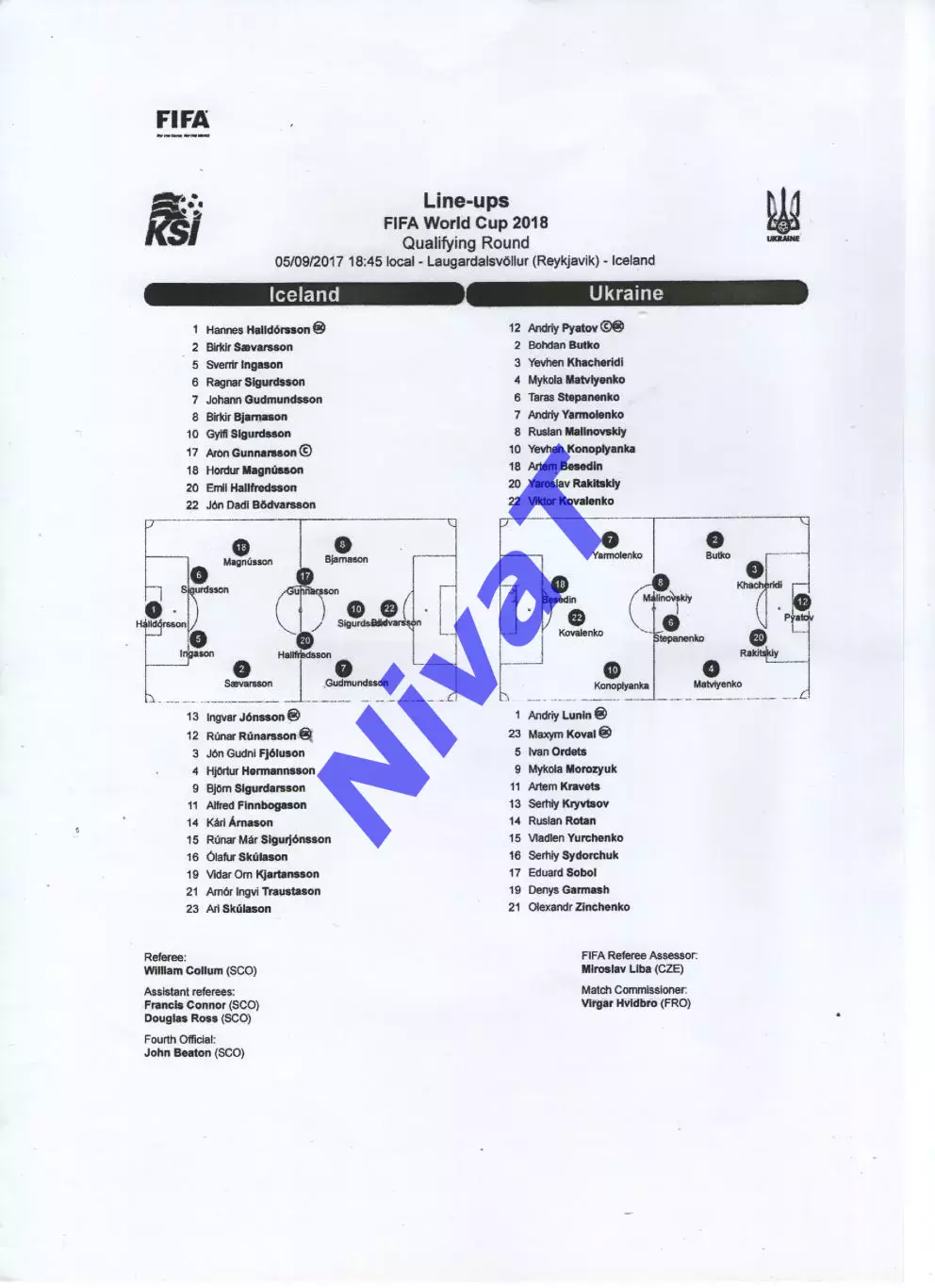 Протокол Ісландія - Україна 05.09.2017