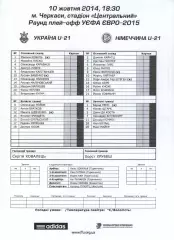 Протокол U-21 Україна - Німеччина 10.10.2014