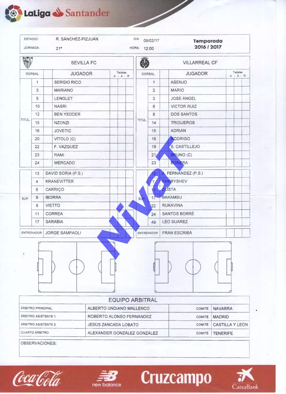 Протокол Севілья - Вільяреал 05.02.2017