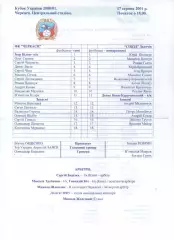 Протокол ФК Черкаси - Сокіл Золочів 17.08.2001