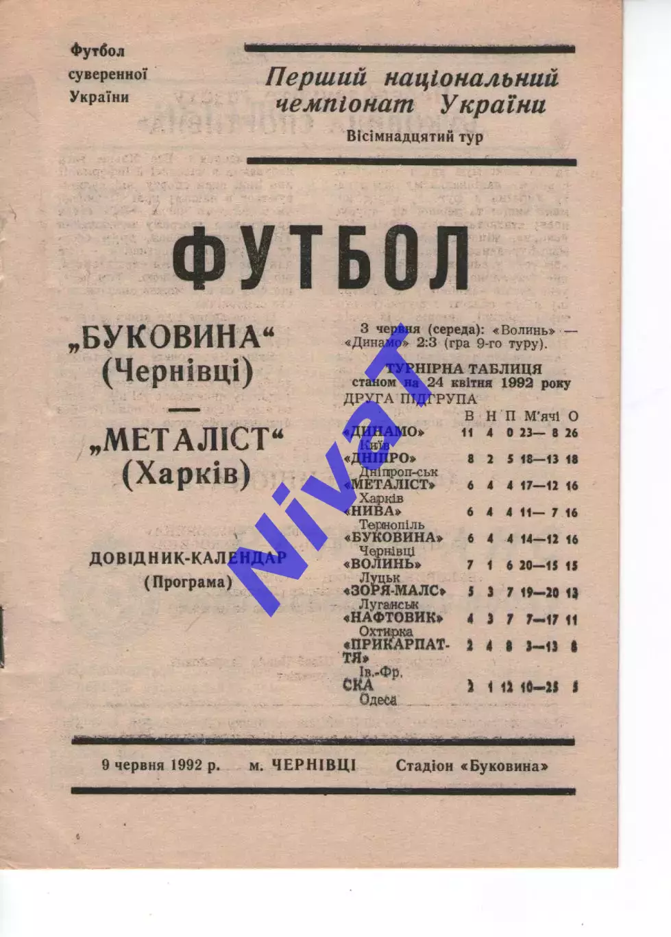 Буковина Чернівці - Металіст Харків 09.06.1992