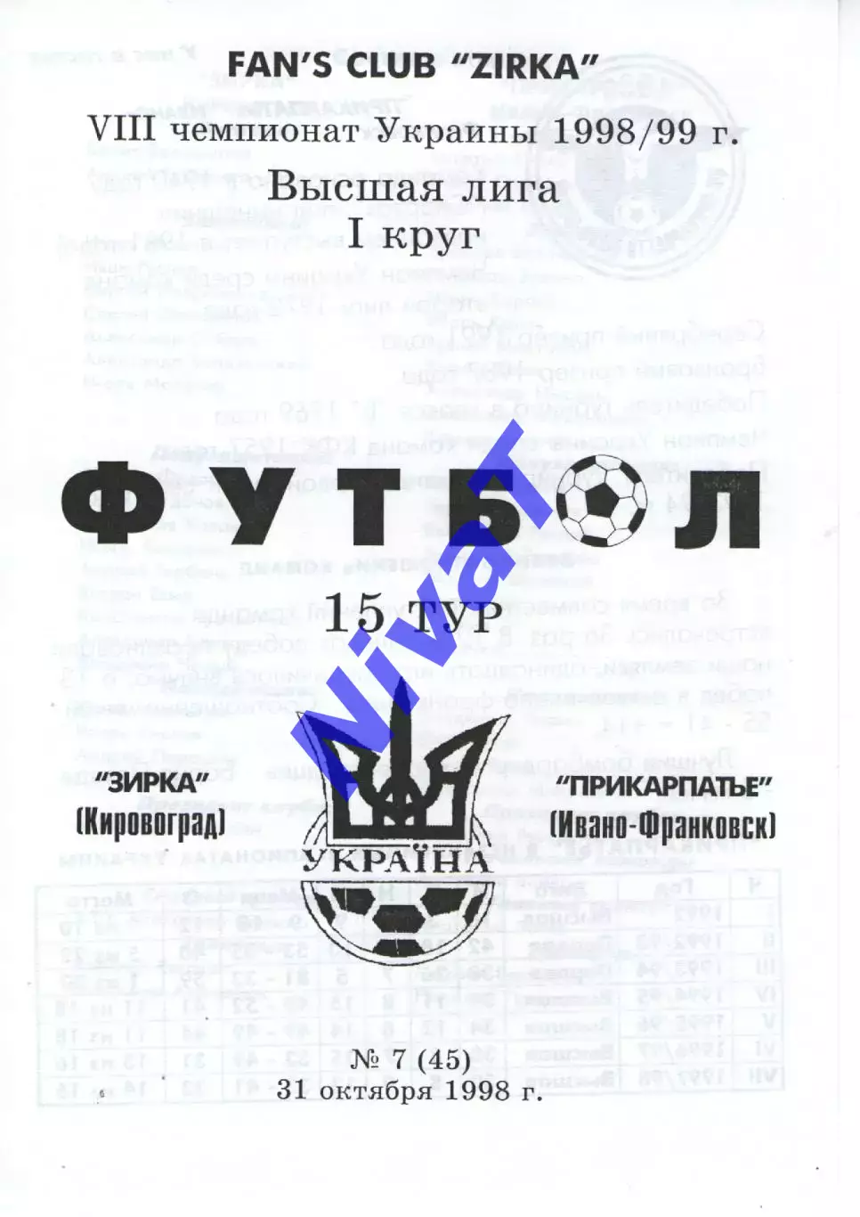 Зірка Кіровоград - Прикарпаття Івано-Франківськ 31.10.1998 #2