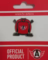 Значок ХК Автомобилист Екатеринбург. Джерси с клюшками.