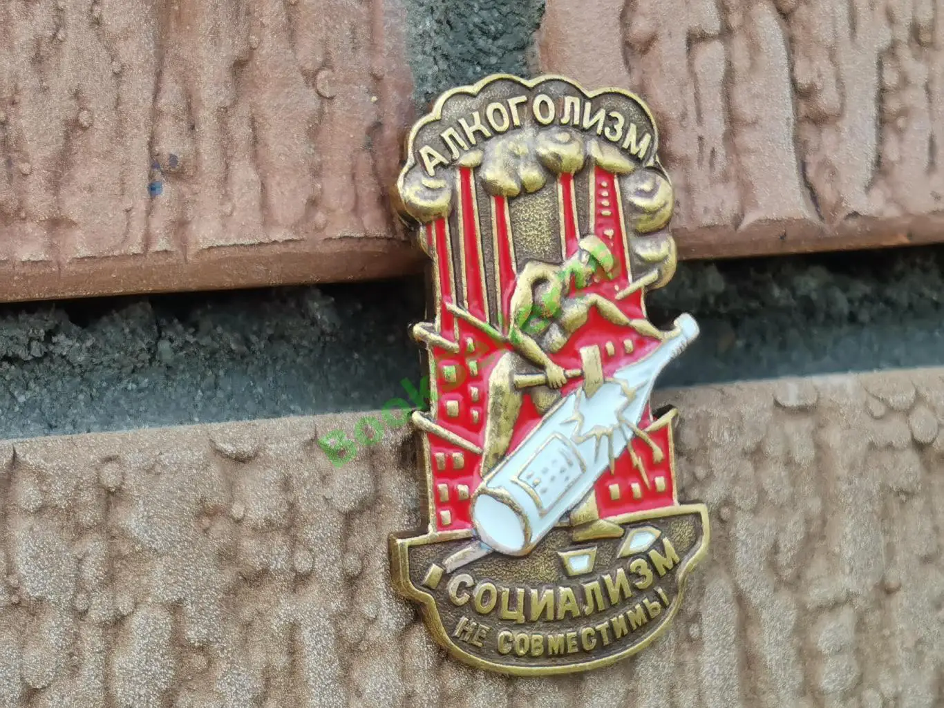 Нагрудный знак Алкоголизм и Социализм не совместимы тяжелый латунь эмаль винт 4