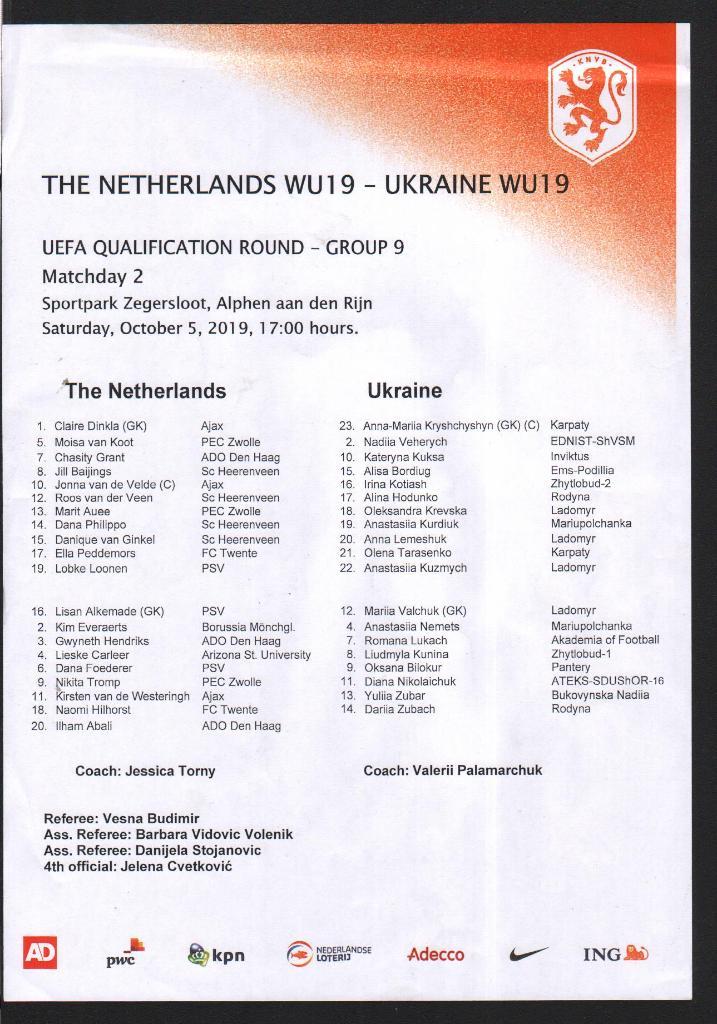 женский футбол Голландия-Украина 05.10.2019