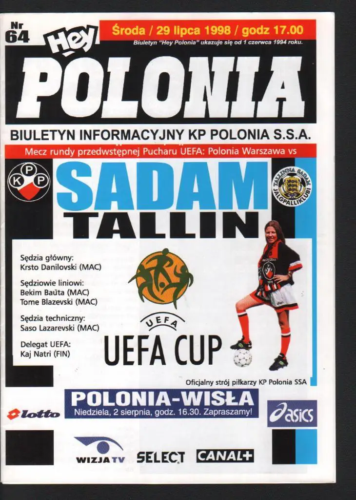 Полония Варшава Польша - Садам Таллинн Эстония 29.07.1998