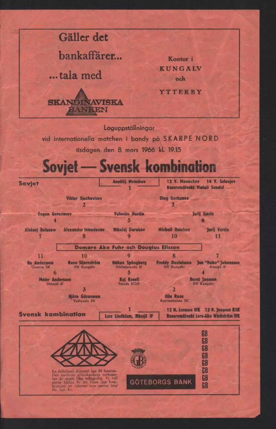 Швеция - СССР (вторая) ХОККЕЙ С МЯЧОМ БЕНДИ 1966.03.08