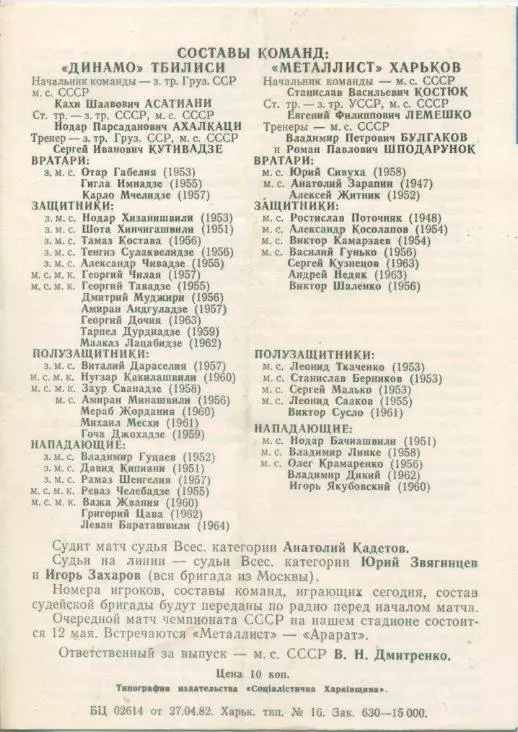 Металлист Харьков - Динамо Тбилиси - 1982 1