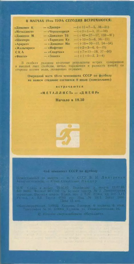 Металлист Харьков - Черноморец Одесса - 1985 1