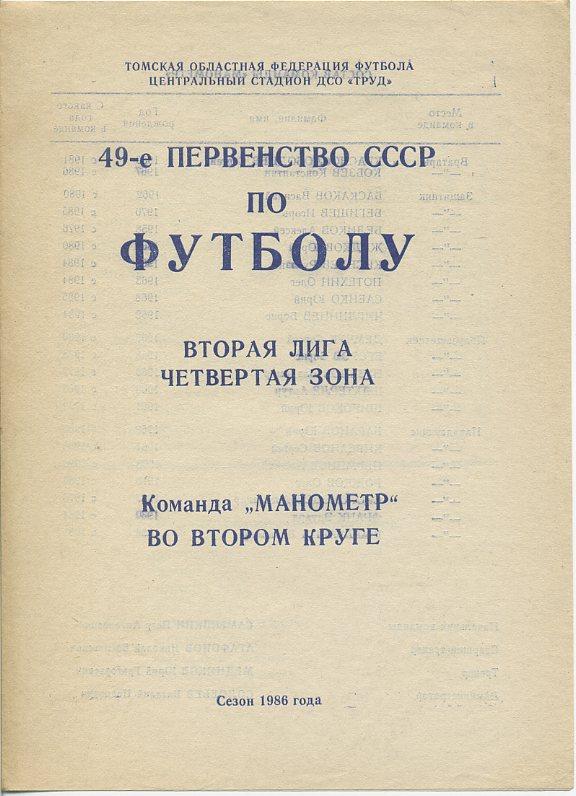 Команда Манометр Томск во втором круге 1986г.