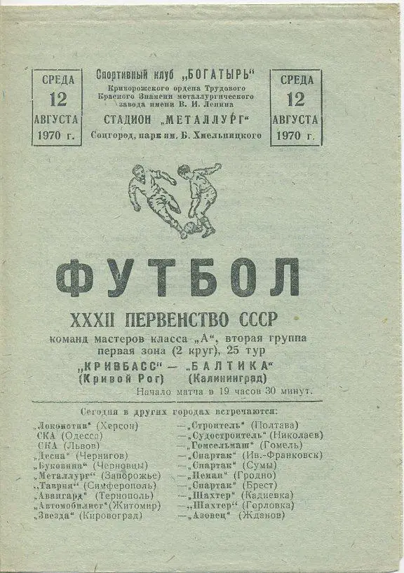 Кривбасс Кривой Рог - Балтика Калининград- 1970