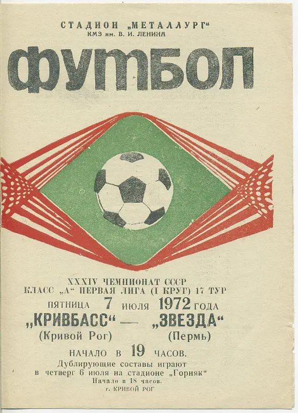Кривбасс Кривой Рог - Звезда Пермь - 1972