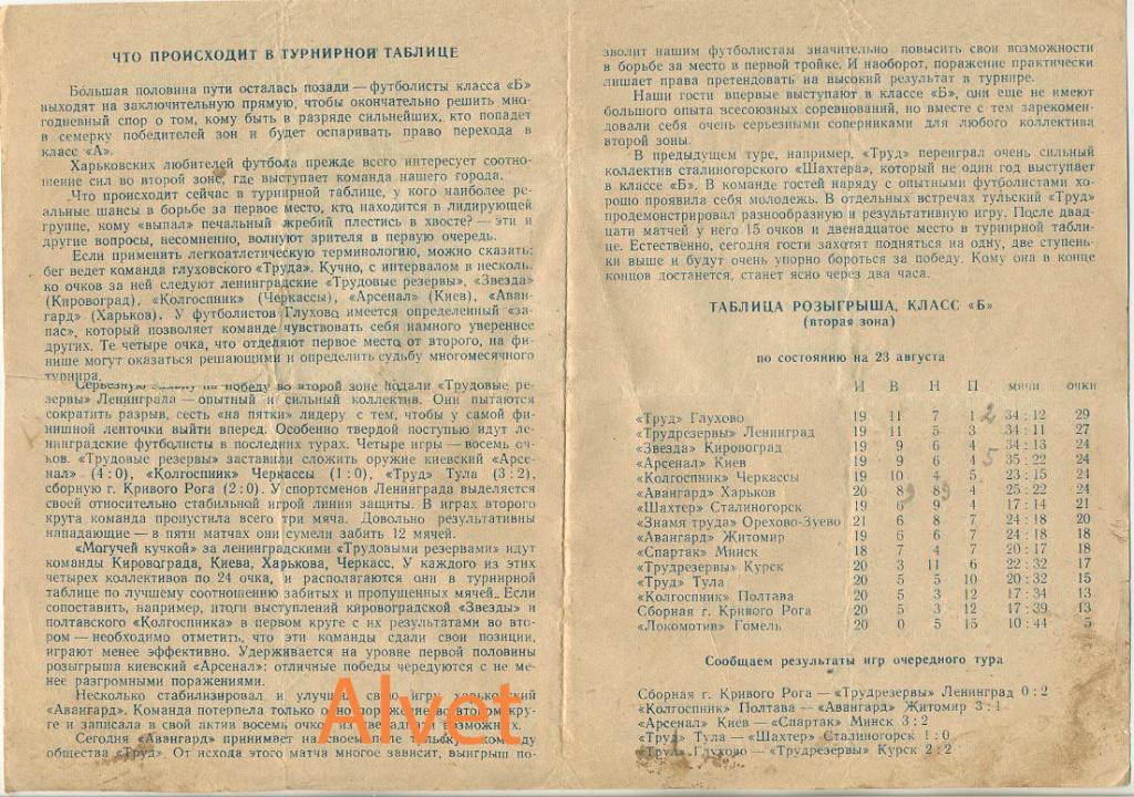 Авангард Харьков - Труд Тула - 23.08.1959 1