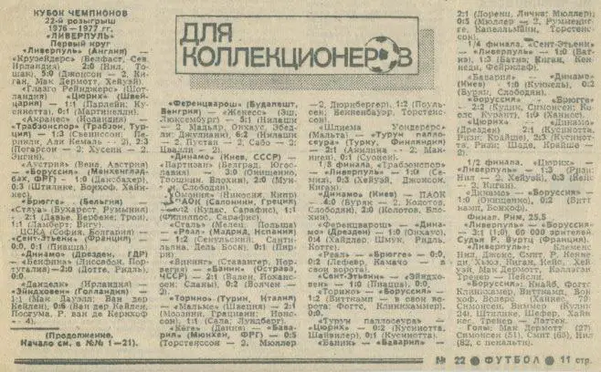 Кубок чемпионов 1976 - 1977, победитель - Ливерпуль, Англия .