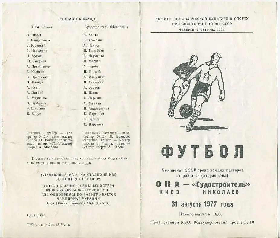 СКА Киев - Судостроитель Николаев - 1977