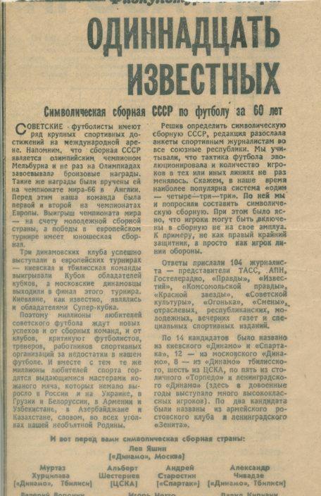 Символическая сб.СССР по футболу за 60 лет.