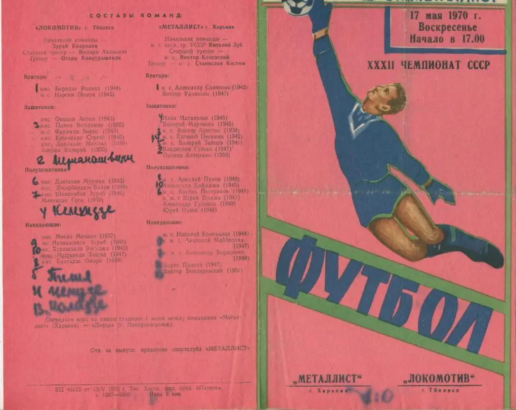 Металлист Харьков - Локомотив Тбилиси - 17.05.1970 г.