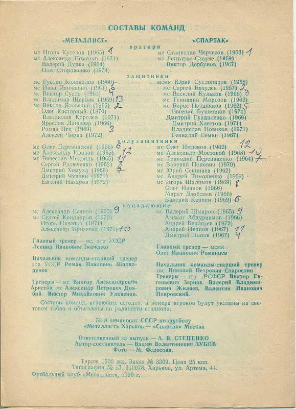 Металлист Харьков - Спартак Москва - 1990 1